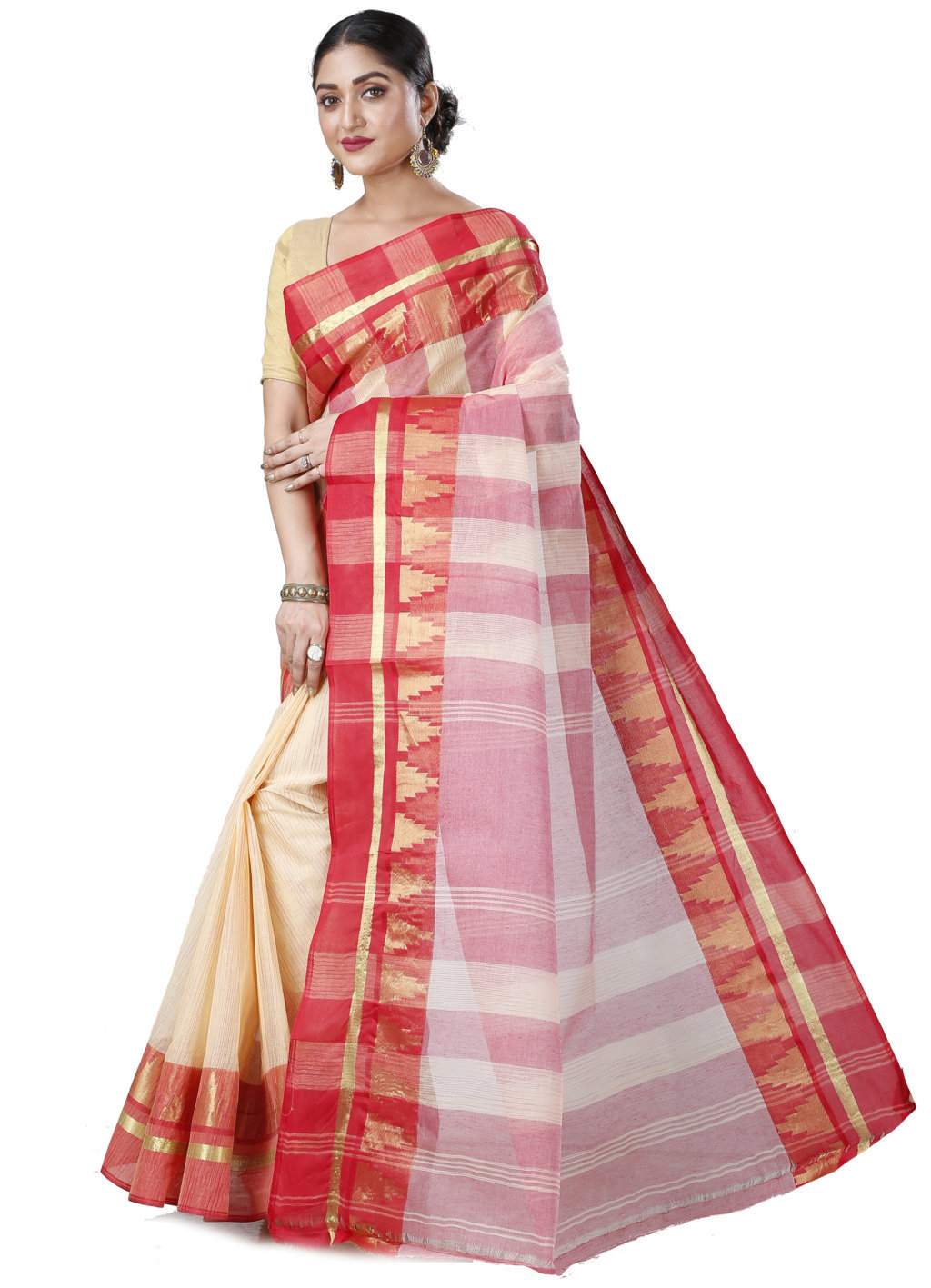 Off White Pure Cotton Vrinda Tant Saree (1096)